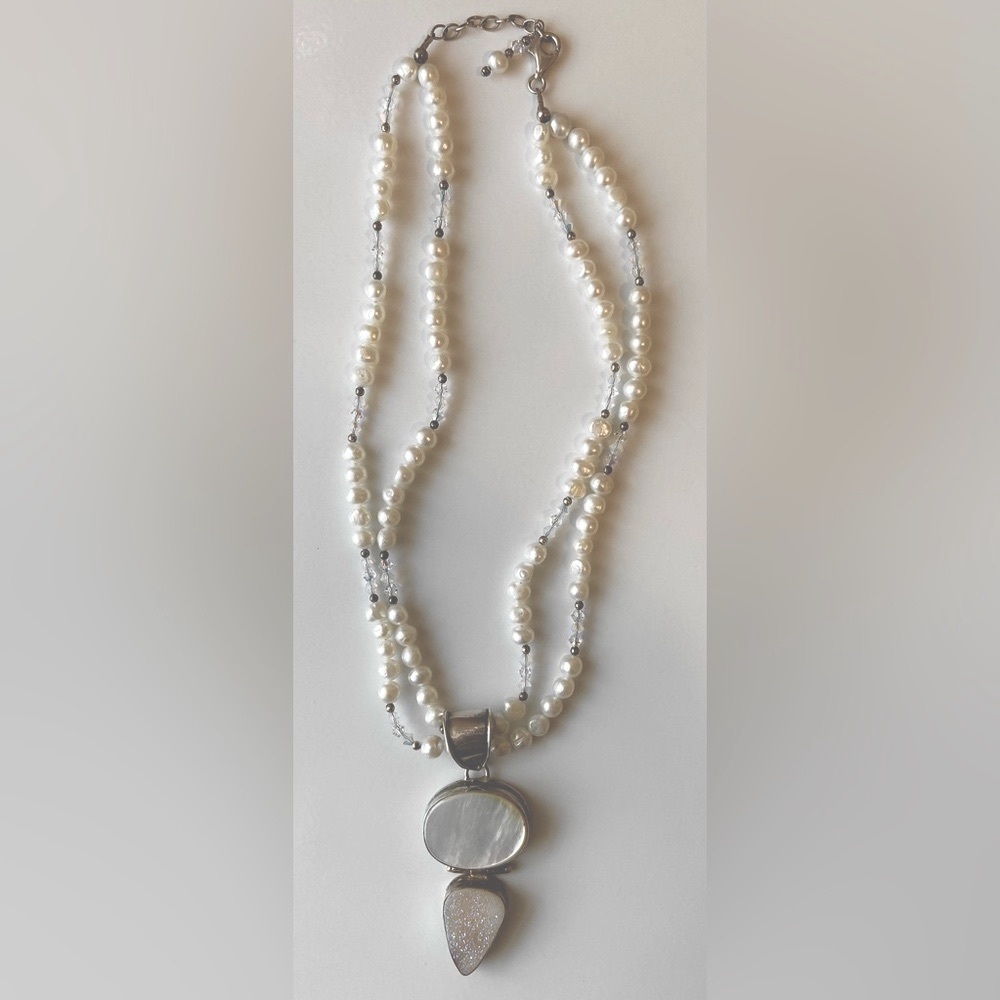 Women’s double strand freshwater pearl necklace with Swarovski crystals